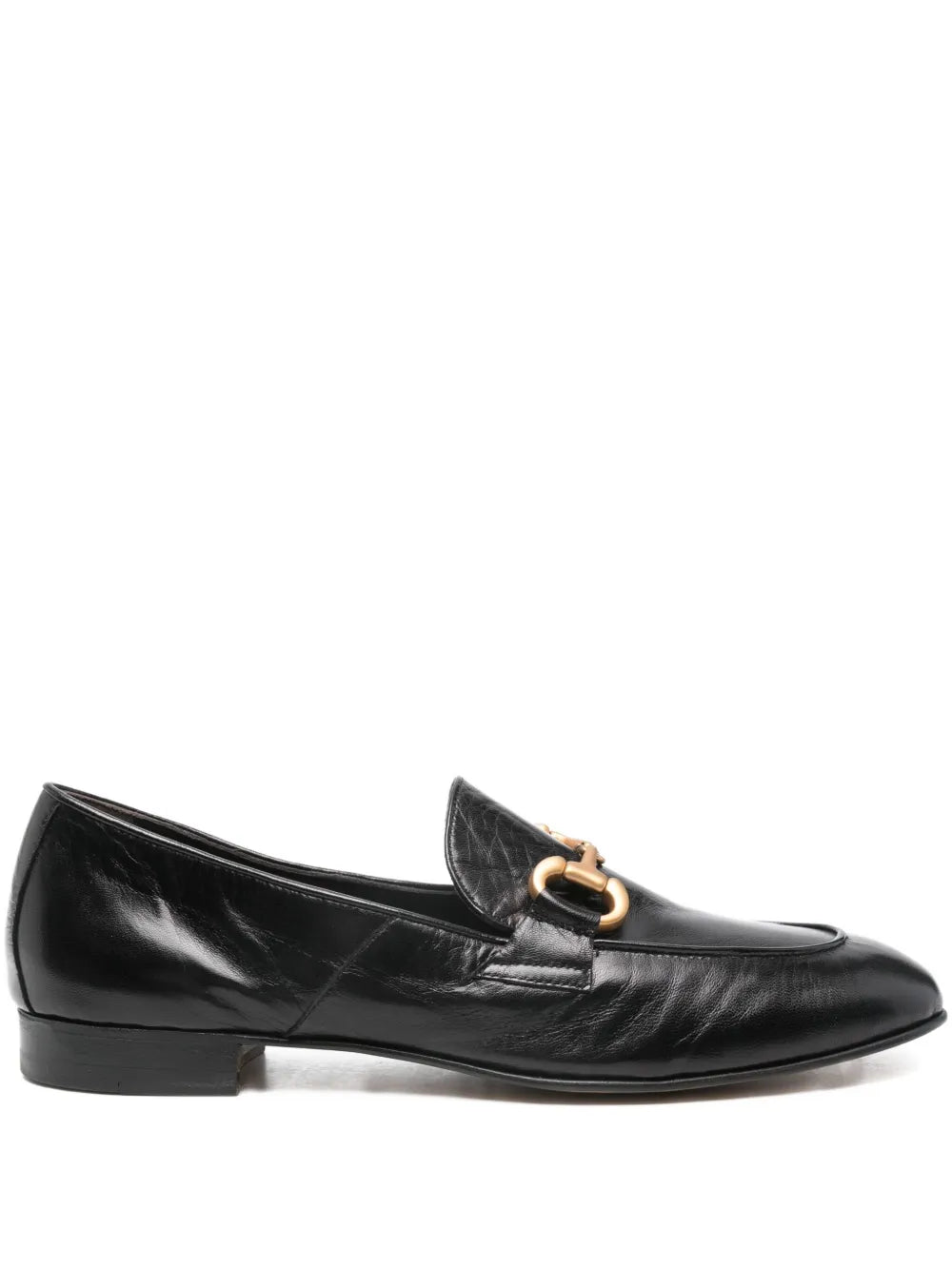 Mara Bini PAT black calf leather loafer with metal buckle, ultra-flexible sacchetto construction, Italian craftsmanship