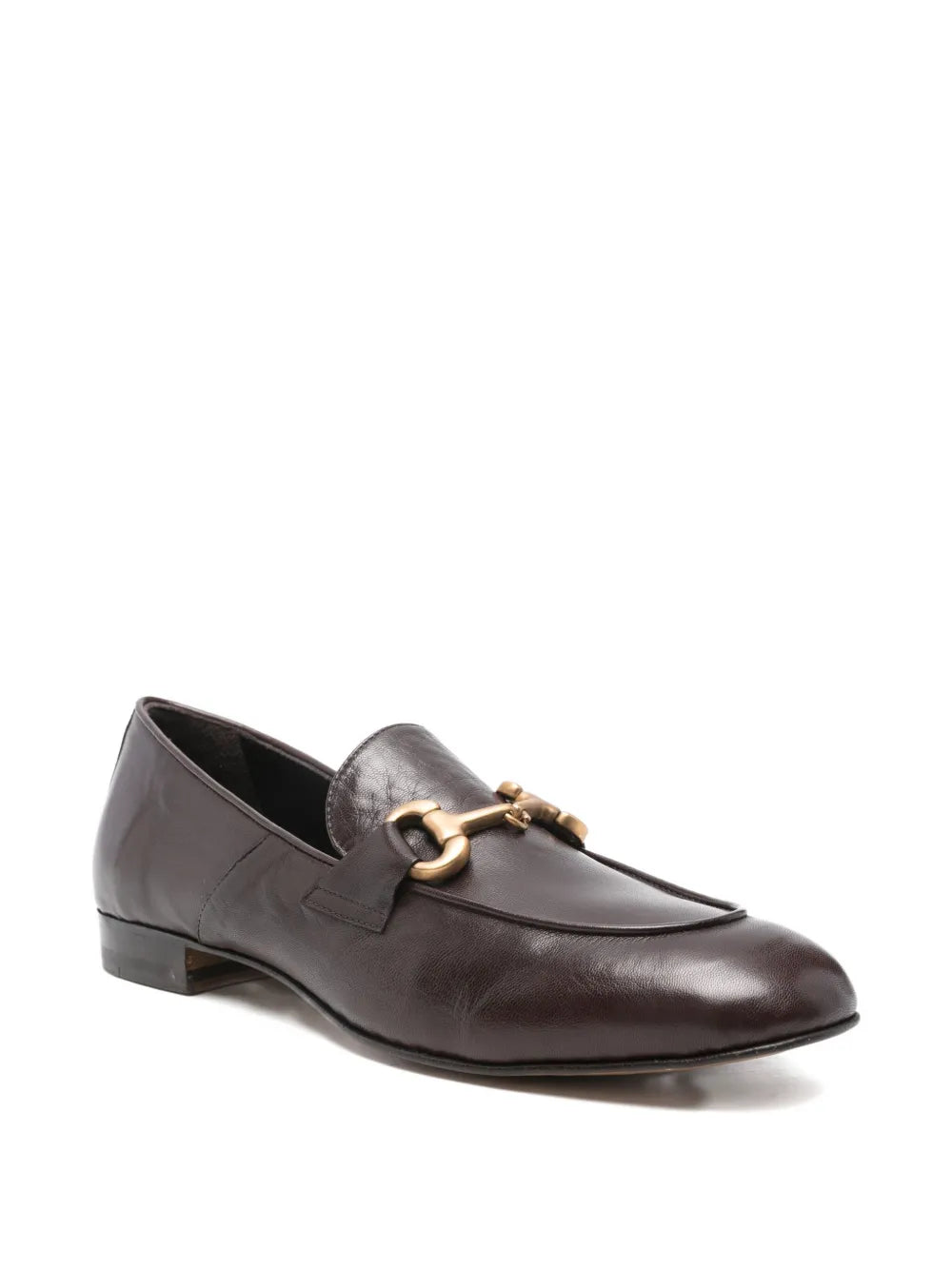 Mara Bini PAT Testa di Moro dark brown calf leather loafer with metal buckle, ultra-flexible sacchetto construction, Italian craftsmanship