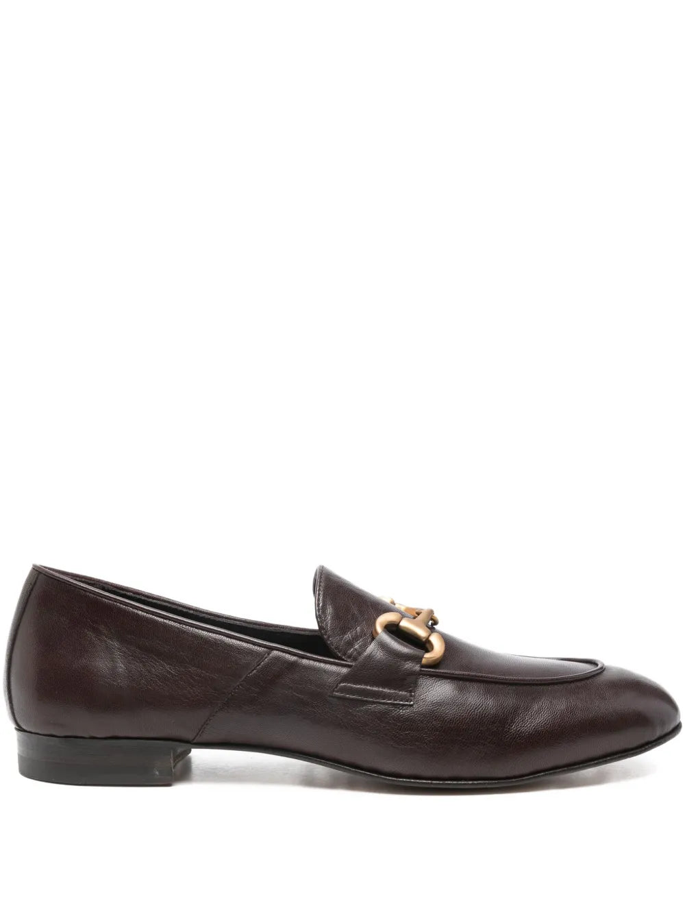 Mara Bini PAT Testa di Moro dark brown calf leather loafer with metal buckle, ultra-flexible sacchetto construction, Italian craftsmanship