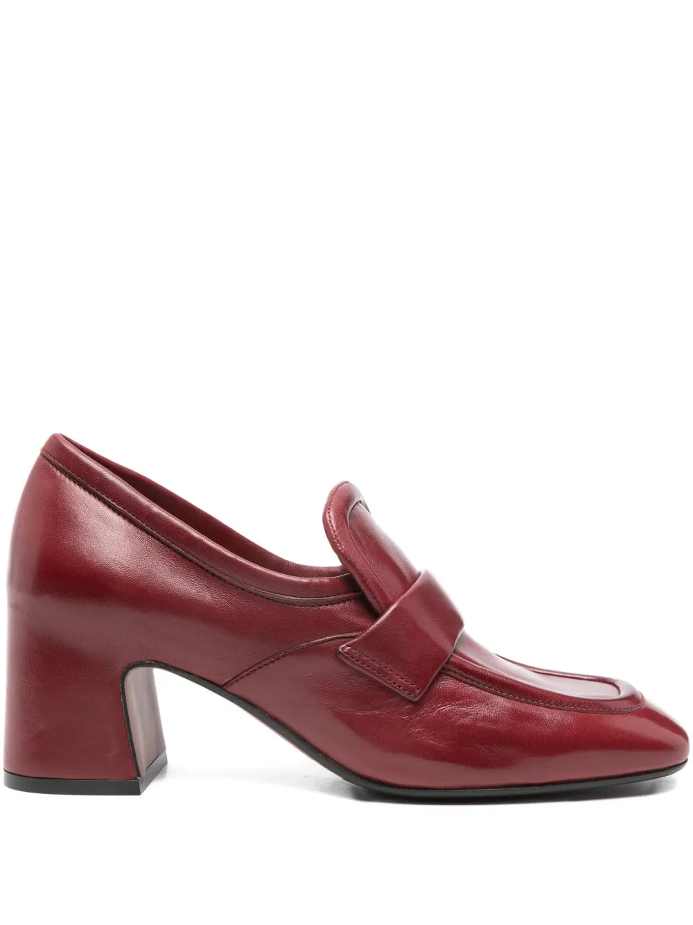 Mara Bini PERLA Brunello calf leather loafer with 6 cm block heel, deep ruby red with garnet undertones, classic Italian design
