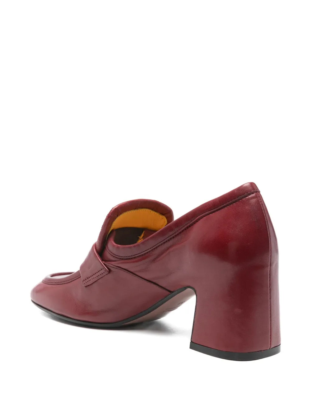 Mara Bini PERLA Brunello calf leather loafer with 6 cm block heel, deep ruby red with garnet undertones, classic Italian design