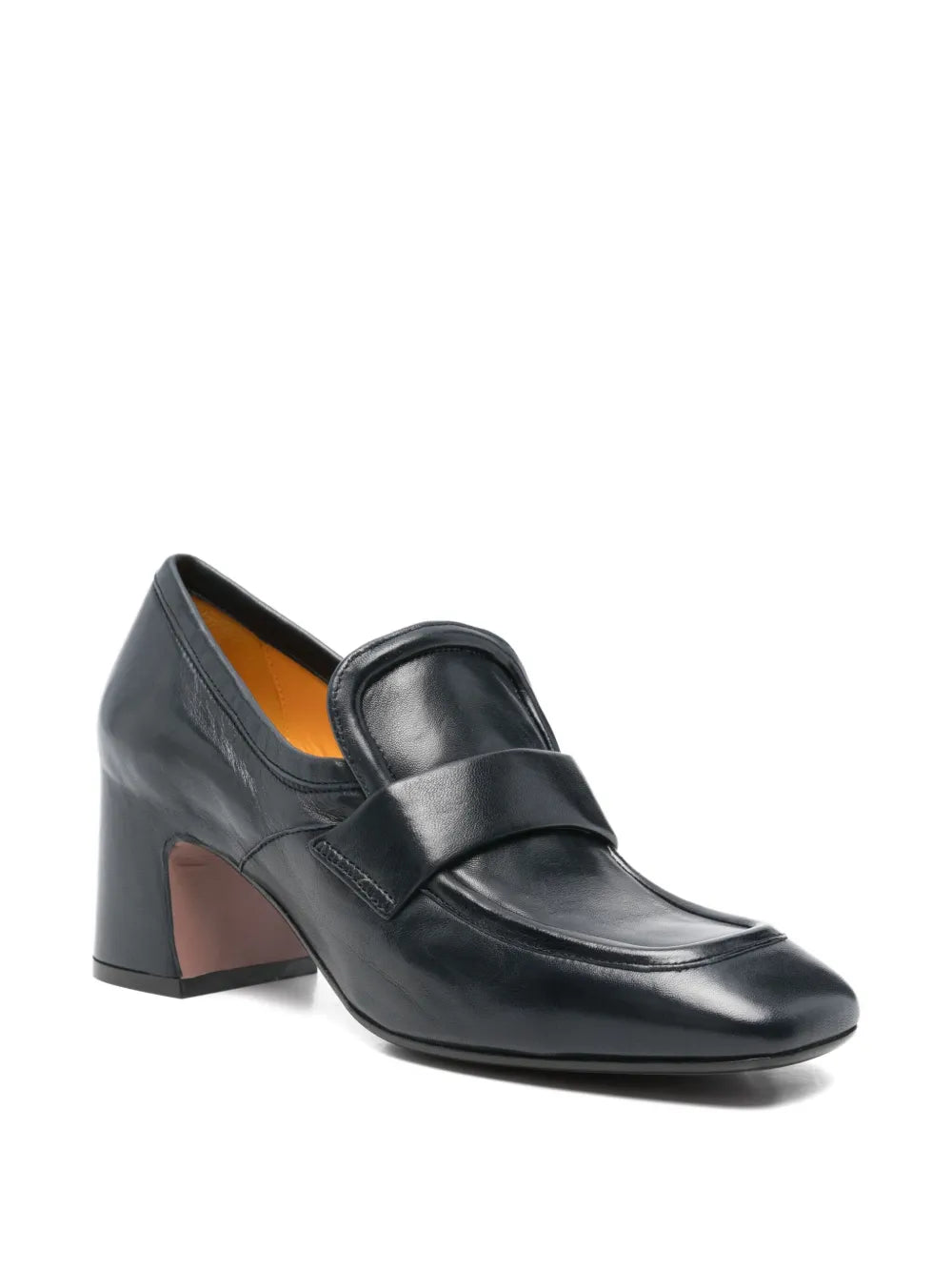 Mara Bini PERLA navy blue calf leather loafer with 6 cm block heel, deep sophisticated shade, Italian craftsmanship