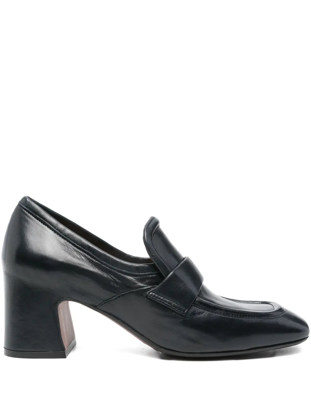 Mara Bini PERLA navy blue calf leather loafer with 6 cm block heel, deep sophisticated shade, Italian craftsmanship