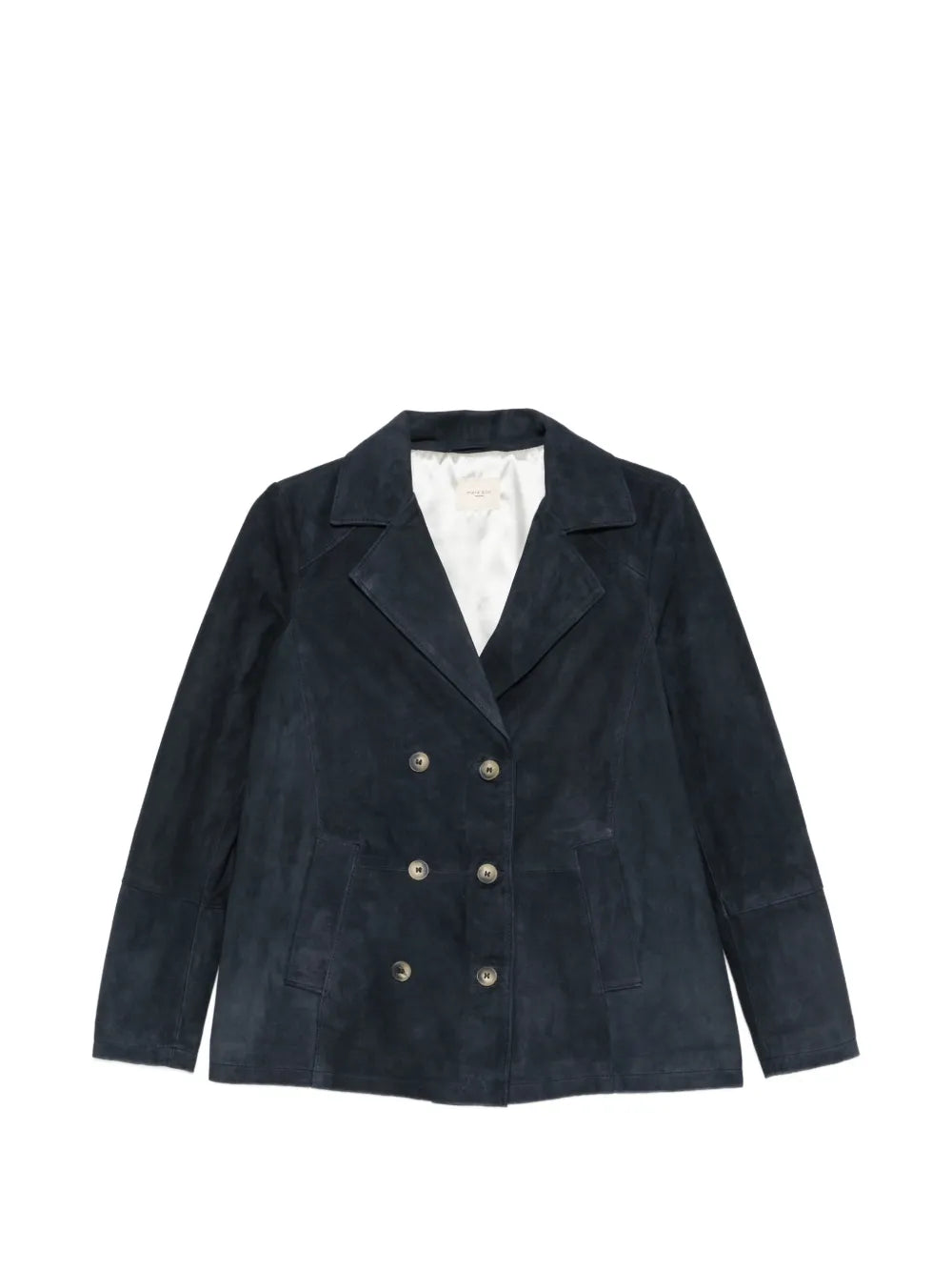 MARA BINI Navy kid suede double-breasted blazer