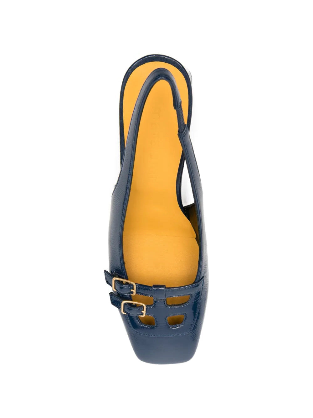 Mara Bini slingback mid heel shoe in navy blue patent leather