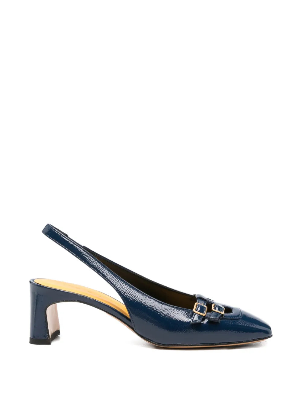 Mara Bini slingback mid heel shoe in navy blue patent leather