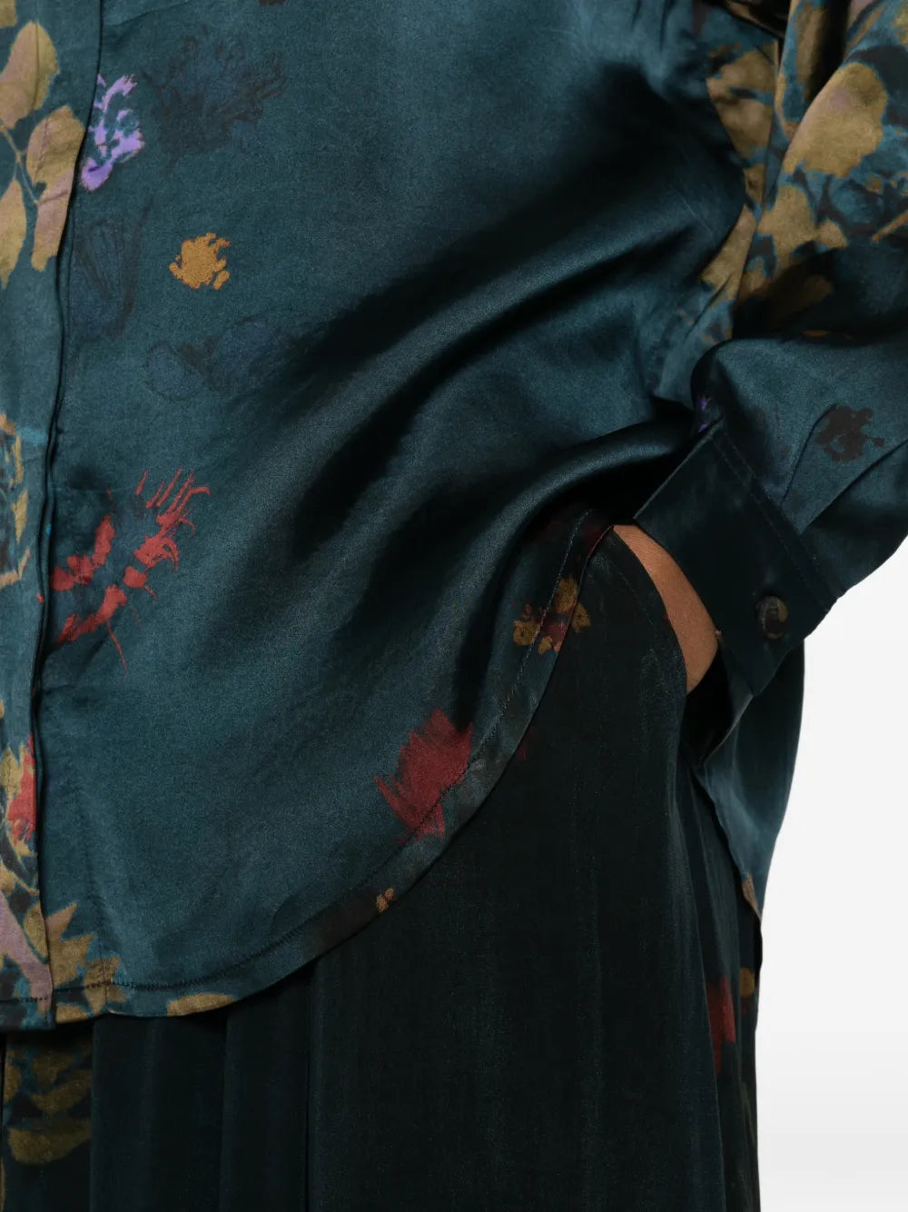 Midi skirt botanical pictorial print teal green and red — YAVÏ
