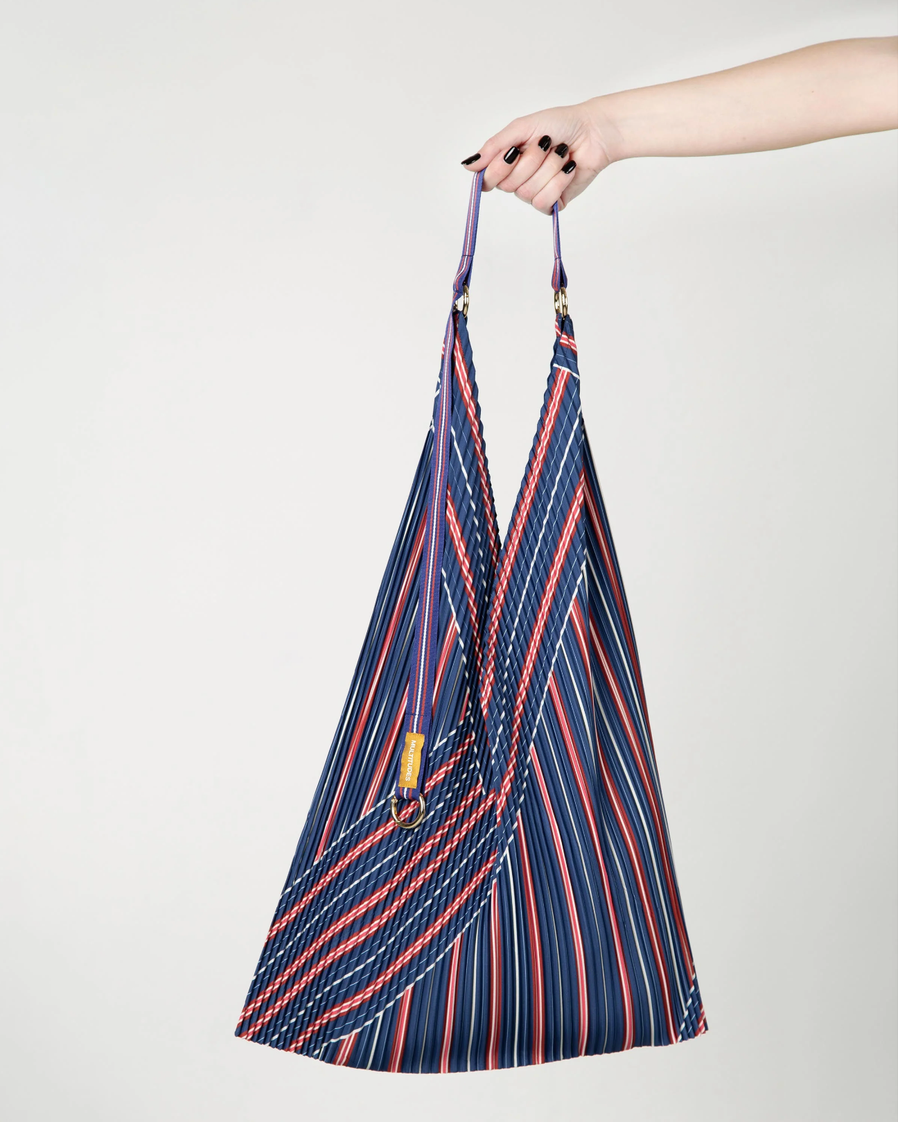 Multitudes pleated hobo bag Stella Blue with striped design