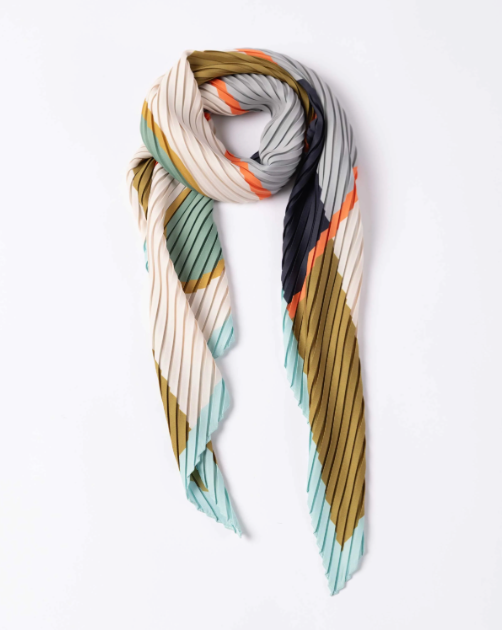 Multitudes pleated scarf Afrodite aqua olive recycled polyester silk-effect 