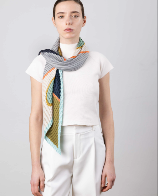 Multitudes pleated scarf Afrodite aqua olive recycled polyester silk-effect 