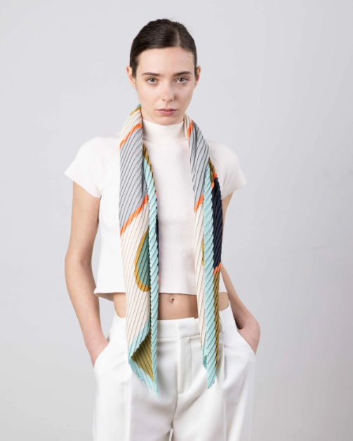 Multitudes pleated scarf Afrodite aqua olive recycled polyester silk-effect 