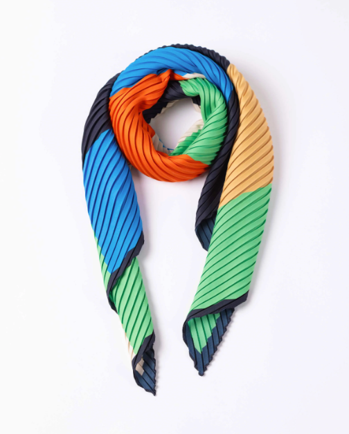 Multitudes pleated scarf Atena green scarlet navy recycled polyester silk-effect 