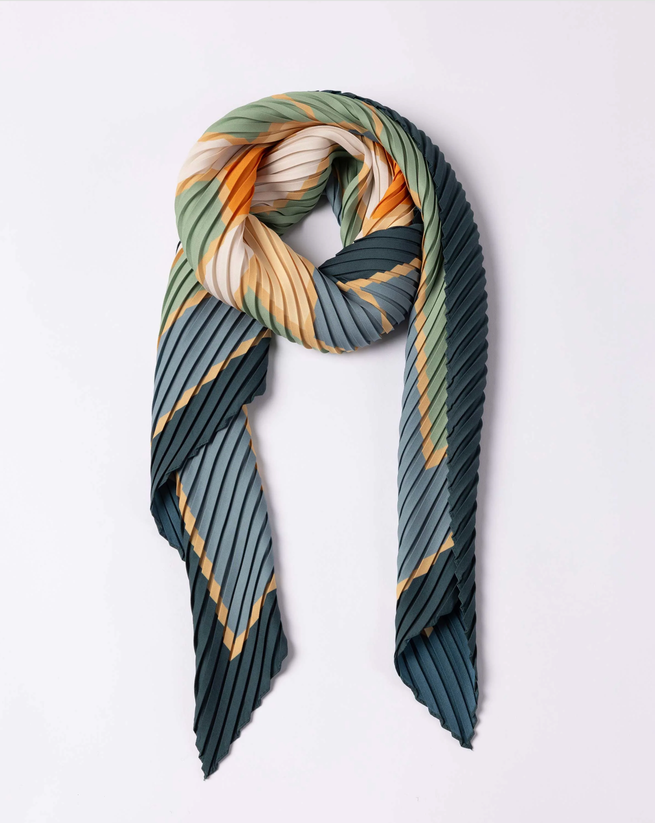 Multitudes pleated scarf Era blue sage petrol recycled polyester silk-effect