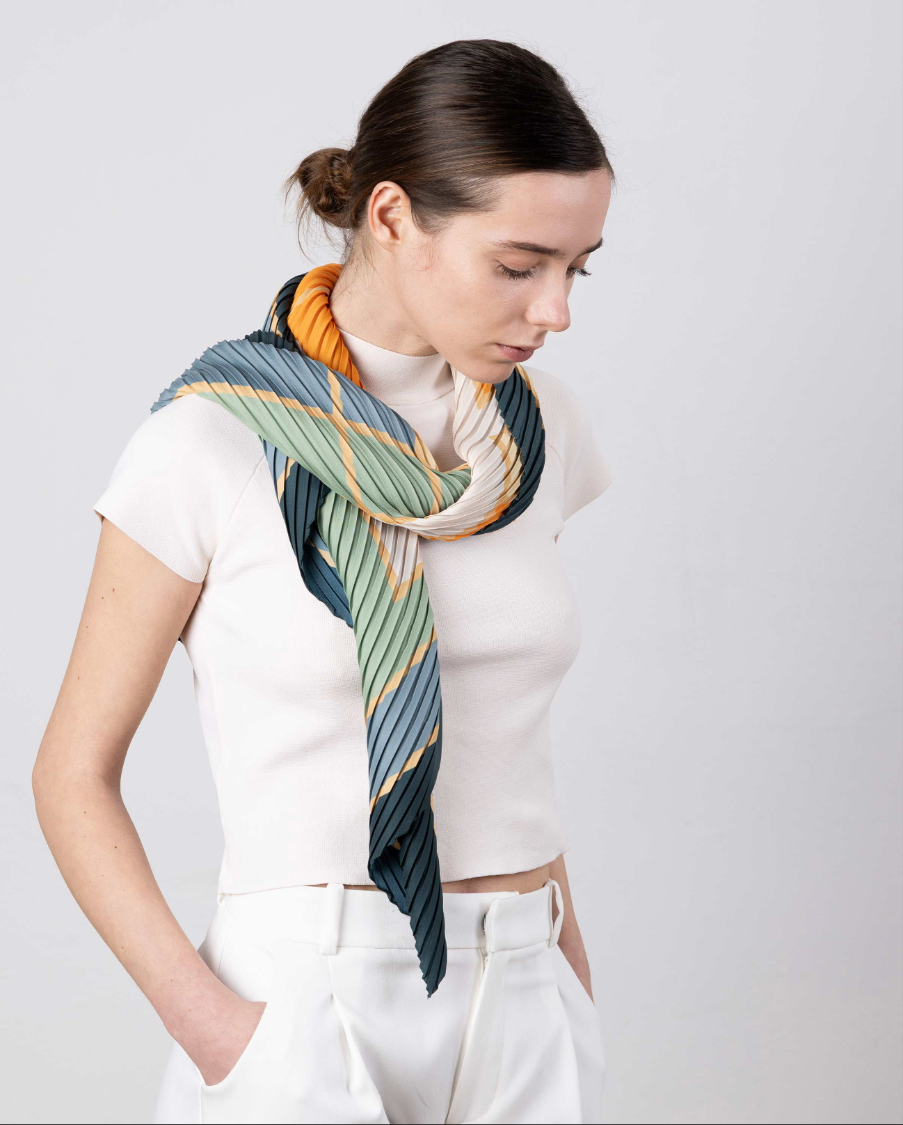 Multitudes pleated scarf Era blue sage petrol recycled polyester silk-effect