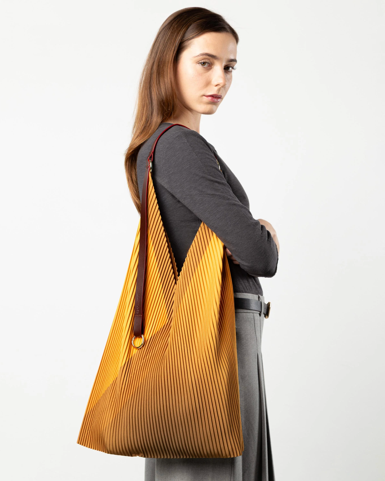 Multitudes Cameron yellow pleated shoulder bag in recycled satin