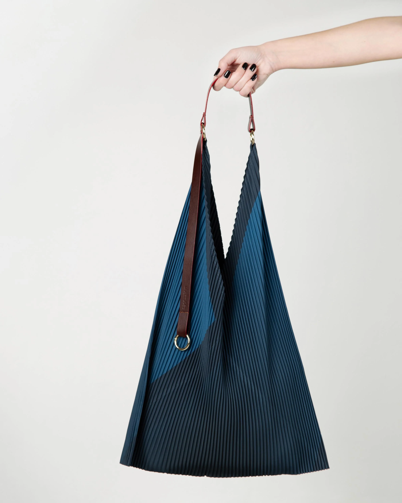 Multitudes Charlize blue pleated shoulder bag in recycled satin