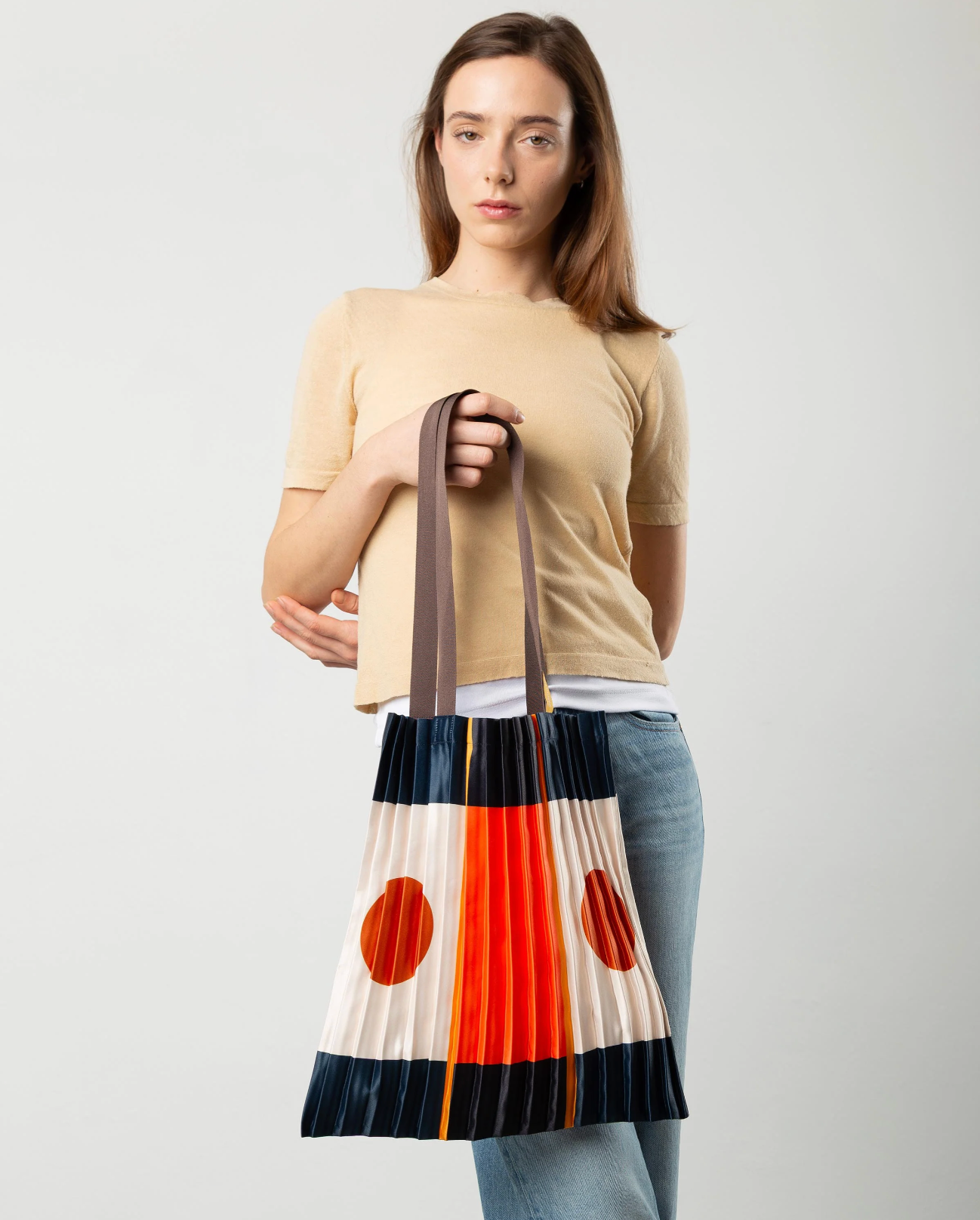 Multitudes Pozzallo multicolor tote bag made in Italy with pleated satin texture