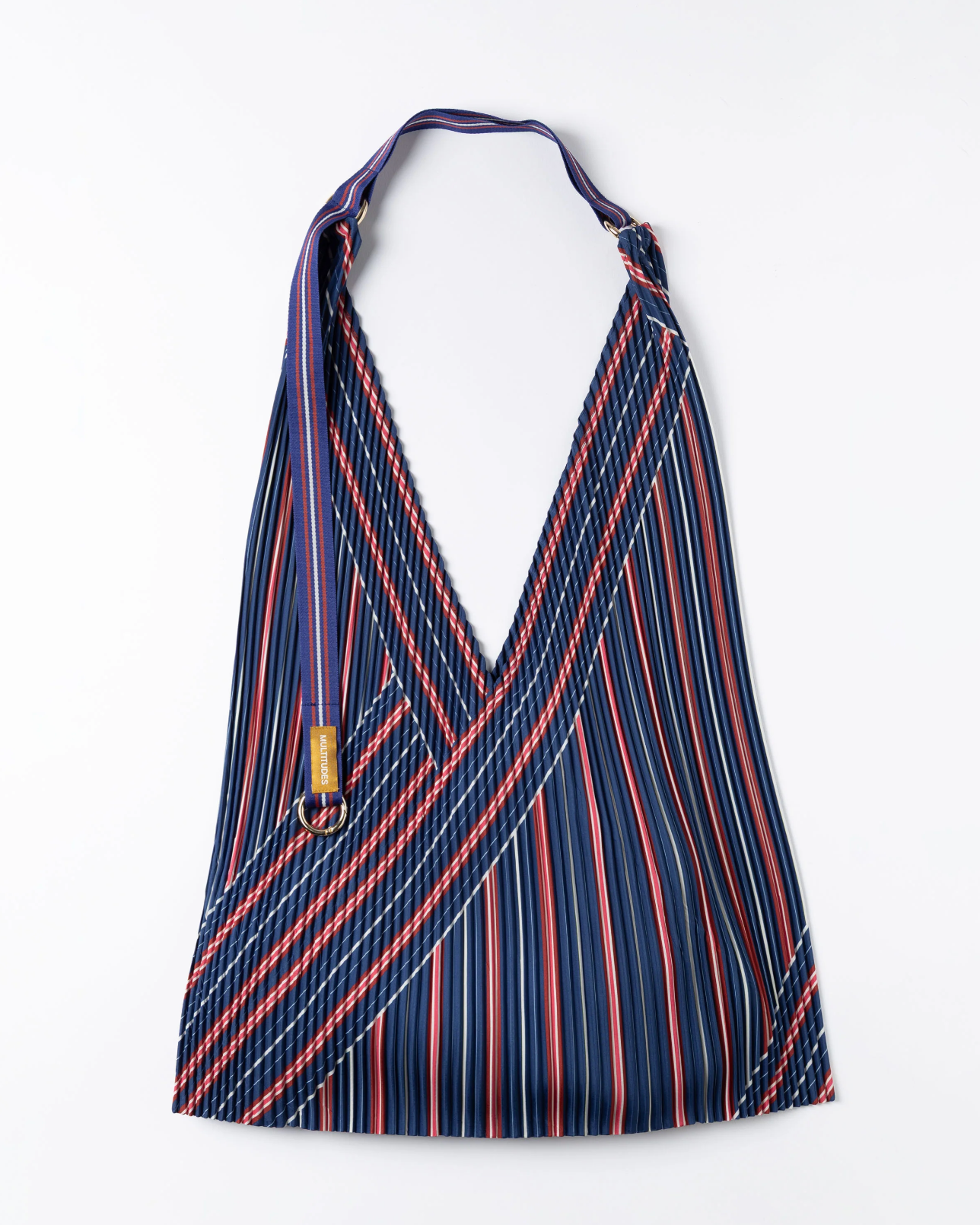 Multitudes Stella Blue pleated shoulder bag in striped satin