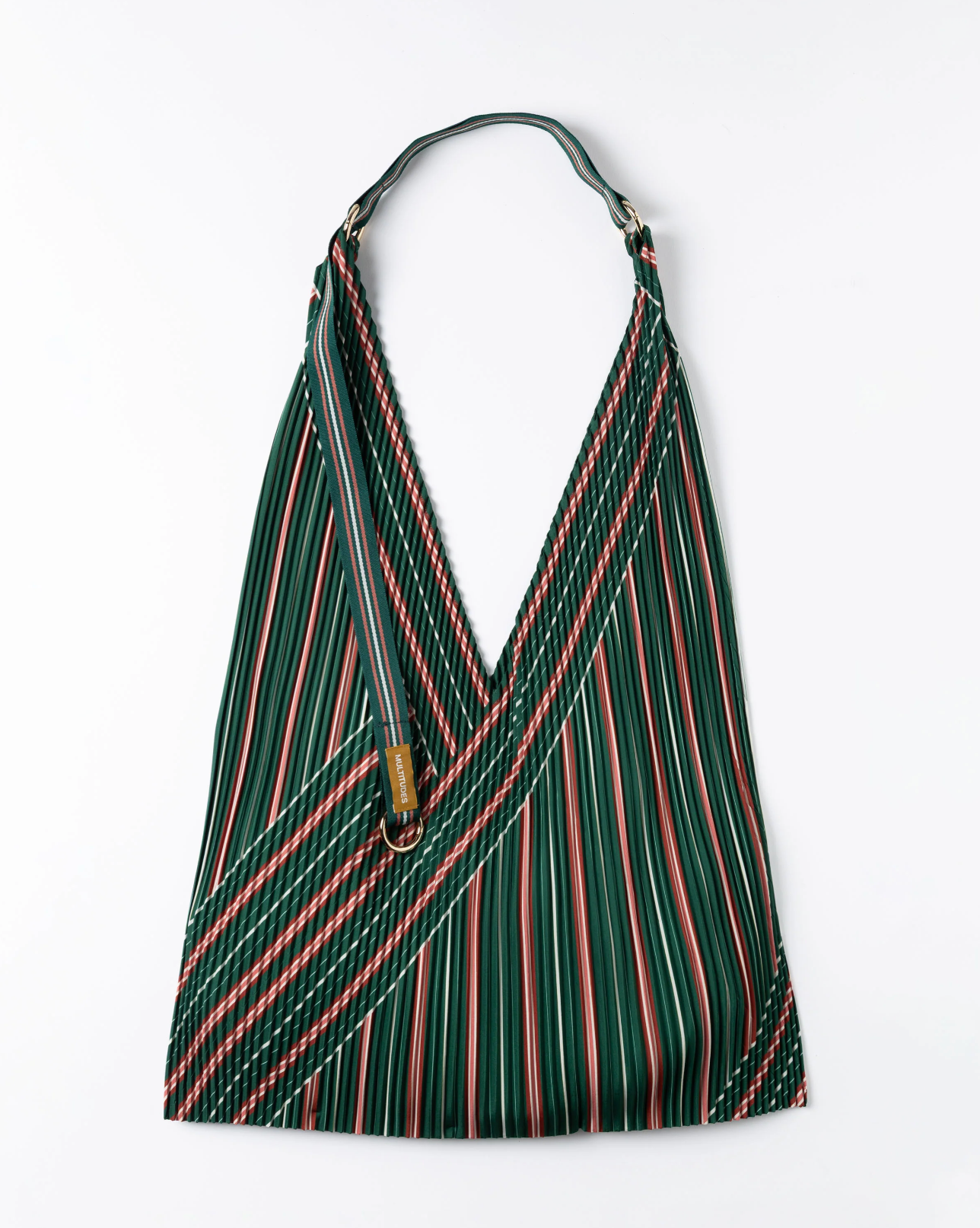Multitudes Stella Green pleated shoulder bag in striped satin