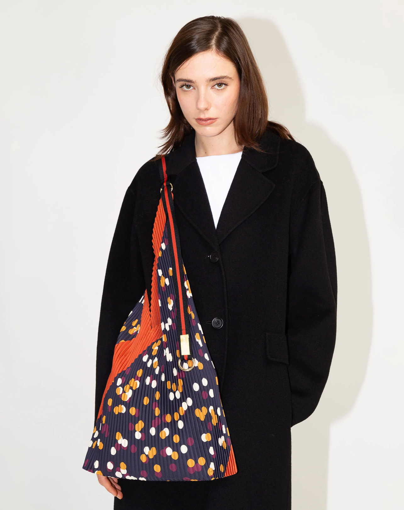 Multitudes Valeria shoulder bag made in Italy with pleated satin and print