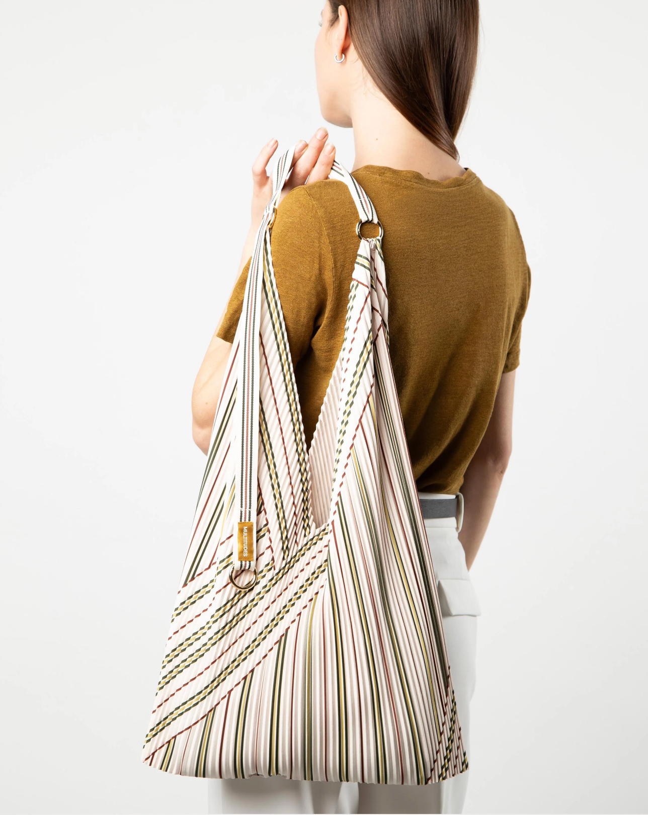 Multitudes Zoe pleated satin bag with striped pattern