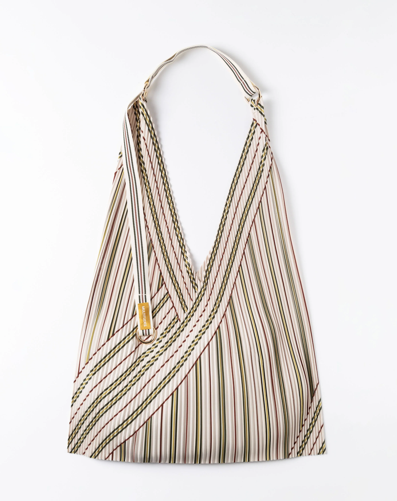 Multitudes Zoe multicolor striped pleated bag in neutral tones