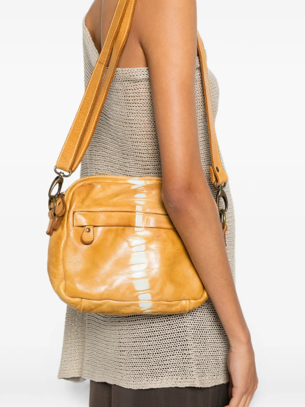 SOMMET Arlo Tie-Dye Vegetable-Tanned Leather Crossbody Bag in Ocher — Handmade in Italy