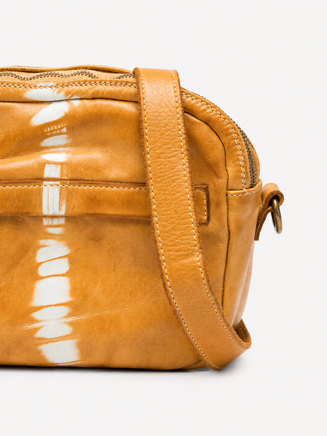 SOMMET Arlo Tie-Dye Vegetable-Tanned Leather Crossbody Bag in Ocher — Handmade in Italy