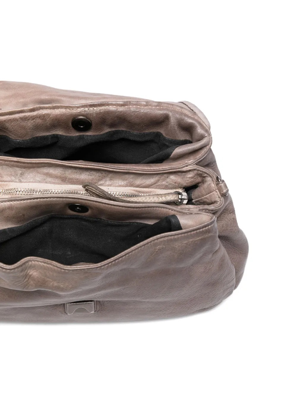 Reptile’s House H551 Mirage grey leather handbag with handwoven flap, top handle and detachable shoulder strap, Italian craftsmanship