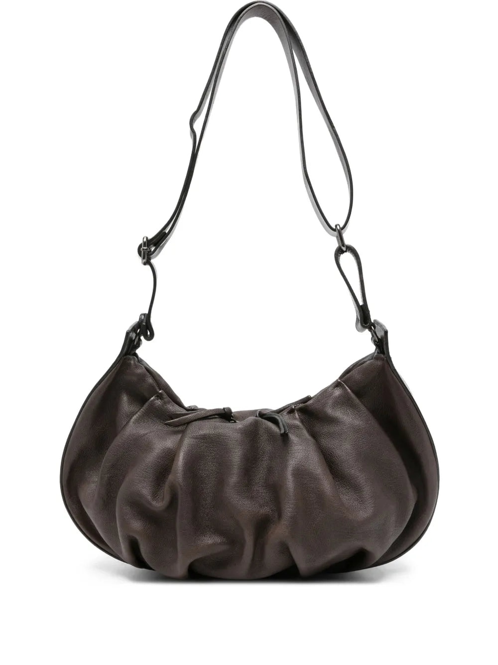 Reptile’s House H845 Nika shoulder bag in chocolate brown nappa leather with soft pleated design and adjustable detachable strap, handcrafted in Italy