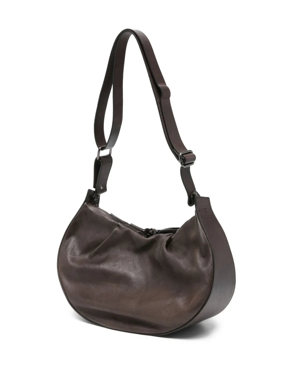 Reptile’s House H845 Nika shoulder bag in chocolate brown nappa leather with soft pleated design and adjustable detachable strap, handcrafted in Italy