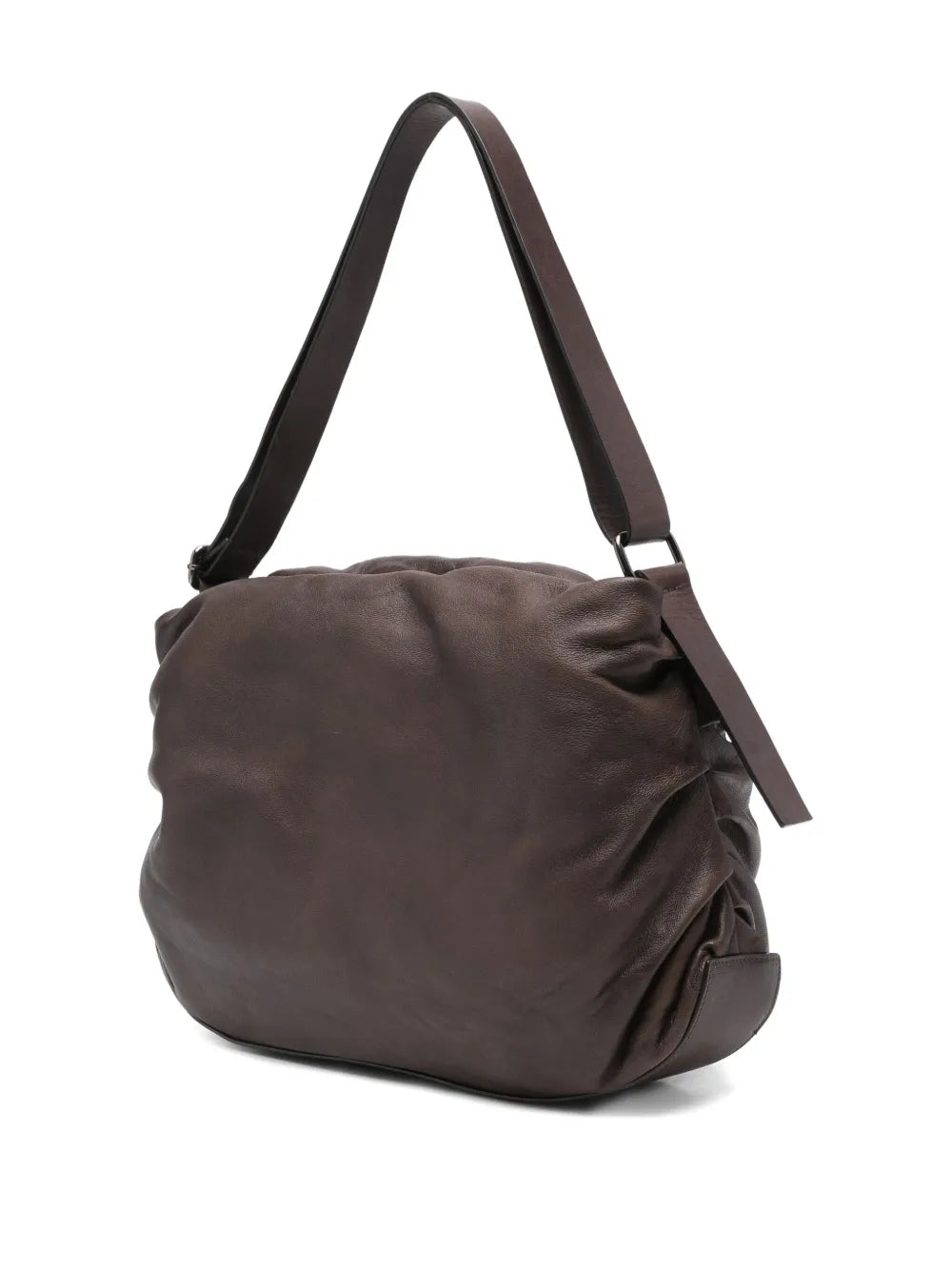Reptile’s House H844 Ciok shoulder bag in dark brown vegetable-tanned leather, handmade in Italy with adjustable strap and internal pockets.