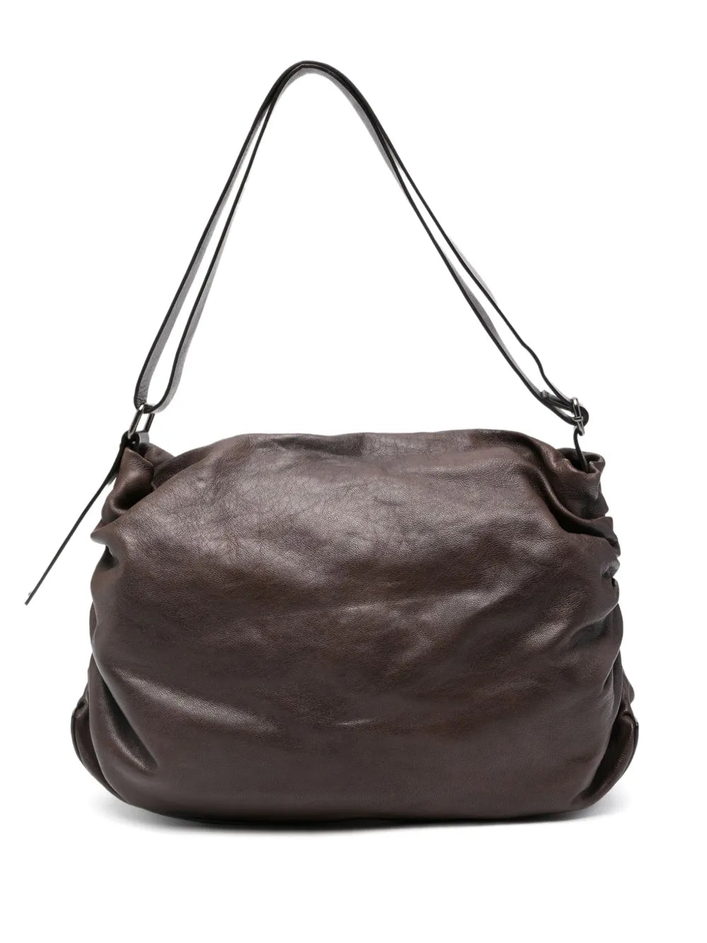 Reptile’s House H844 Ciok shoulder bag in dark brown vegetable-tanned leather, handmade in Italy with adjustable strap and internal pockets.