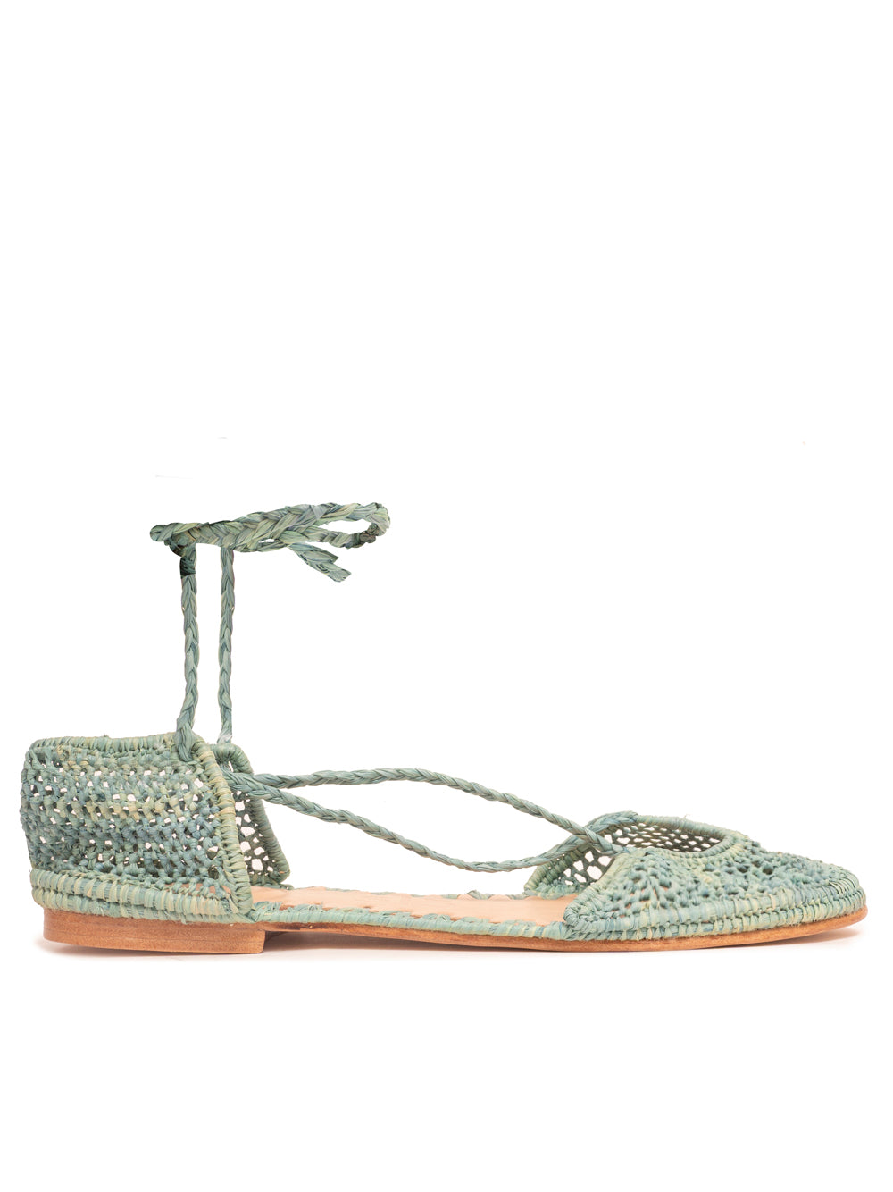 Light aqua raffia flats by slō hand made, ethical and artisanal