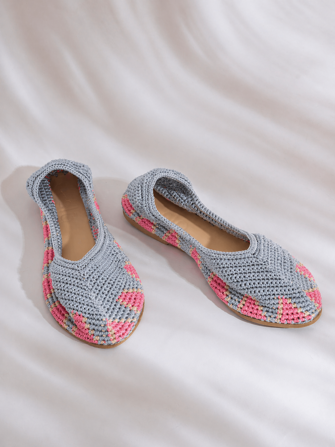 Blossom Grey crochet ballet flat without straps by slō hand made — top view