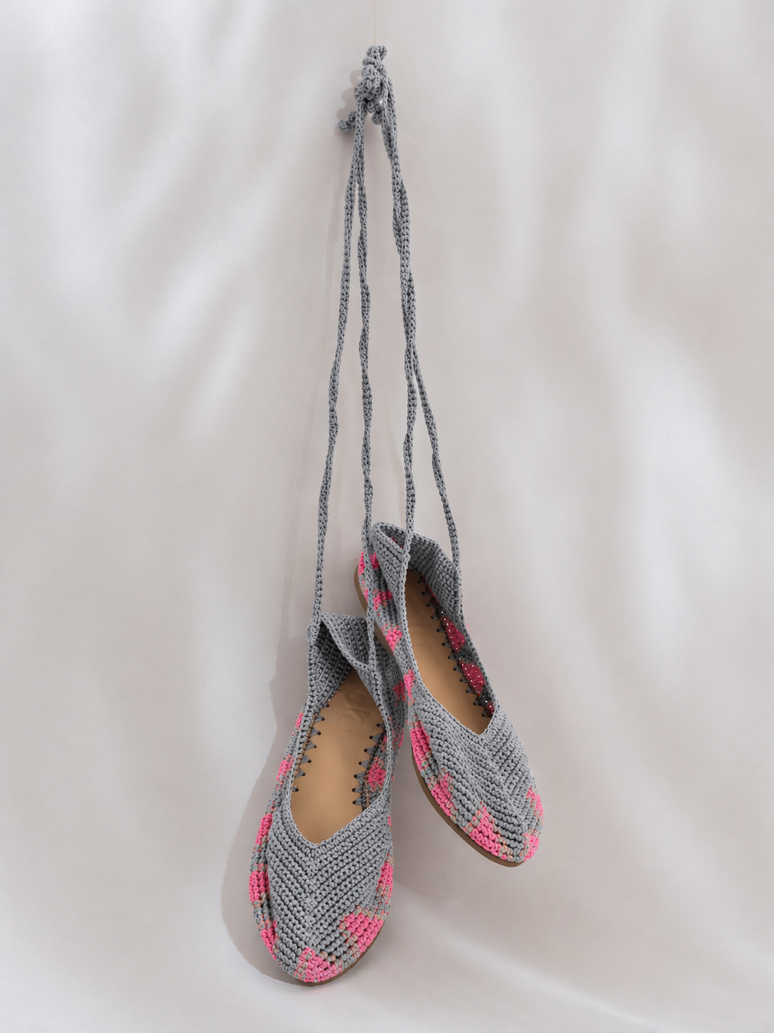 Blossom Grey crochet ballet flat with straps by slō hand made — top view