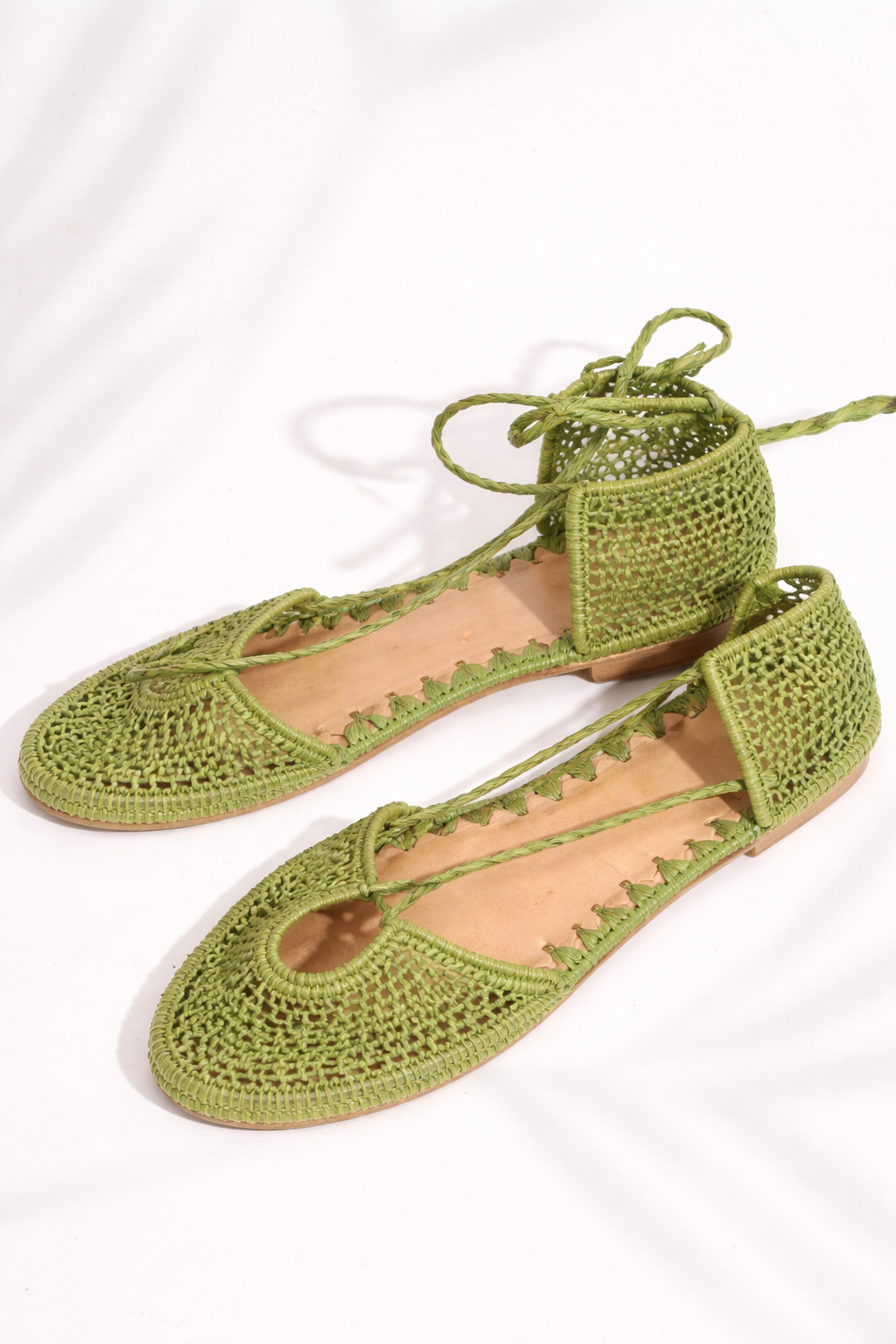 Natural raffia ballet flats pistachio color — slō hand made
