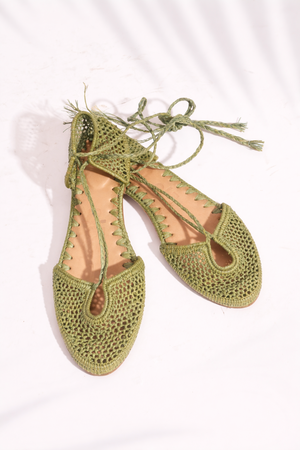 Artisan raffia flats in pistachio — handmade in Morocco — slō hand made
