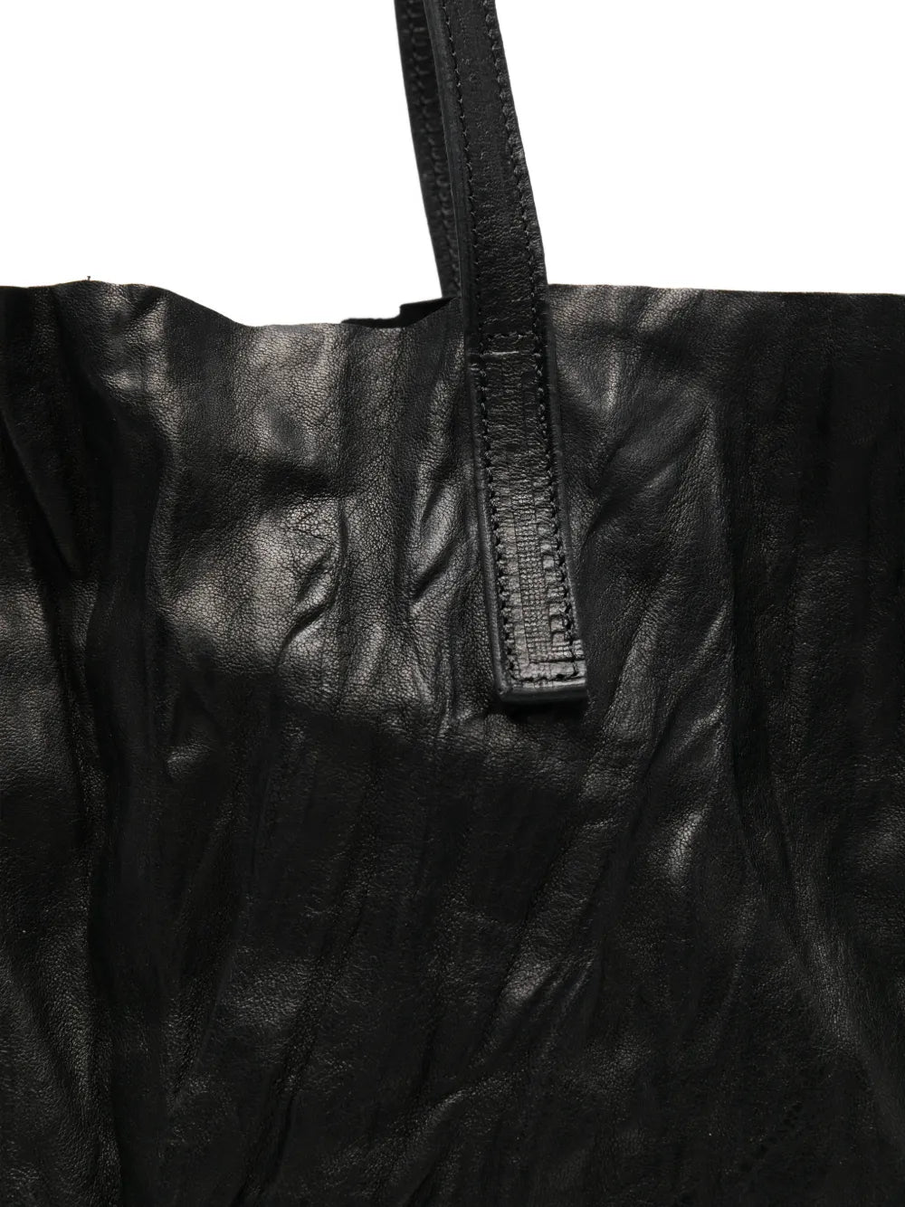 Sommet Long Island black vegetable-tanned leather tote bag with removable crossbody strap, wrinkled texture and detachable zip pouch, handmade in Italy