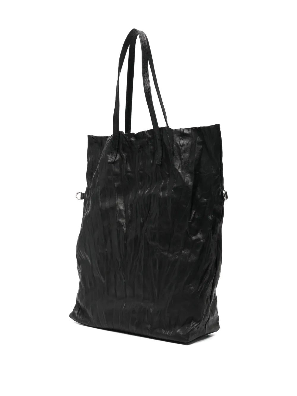 Sommet Long Island black vegetable-tanned leather tote bag with removable crossbody strap, wrinkled texture and detachable zip pouch, handmade in Italy