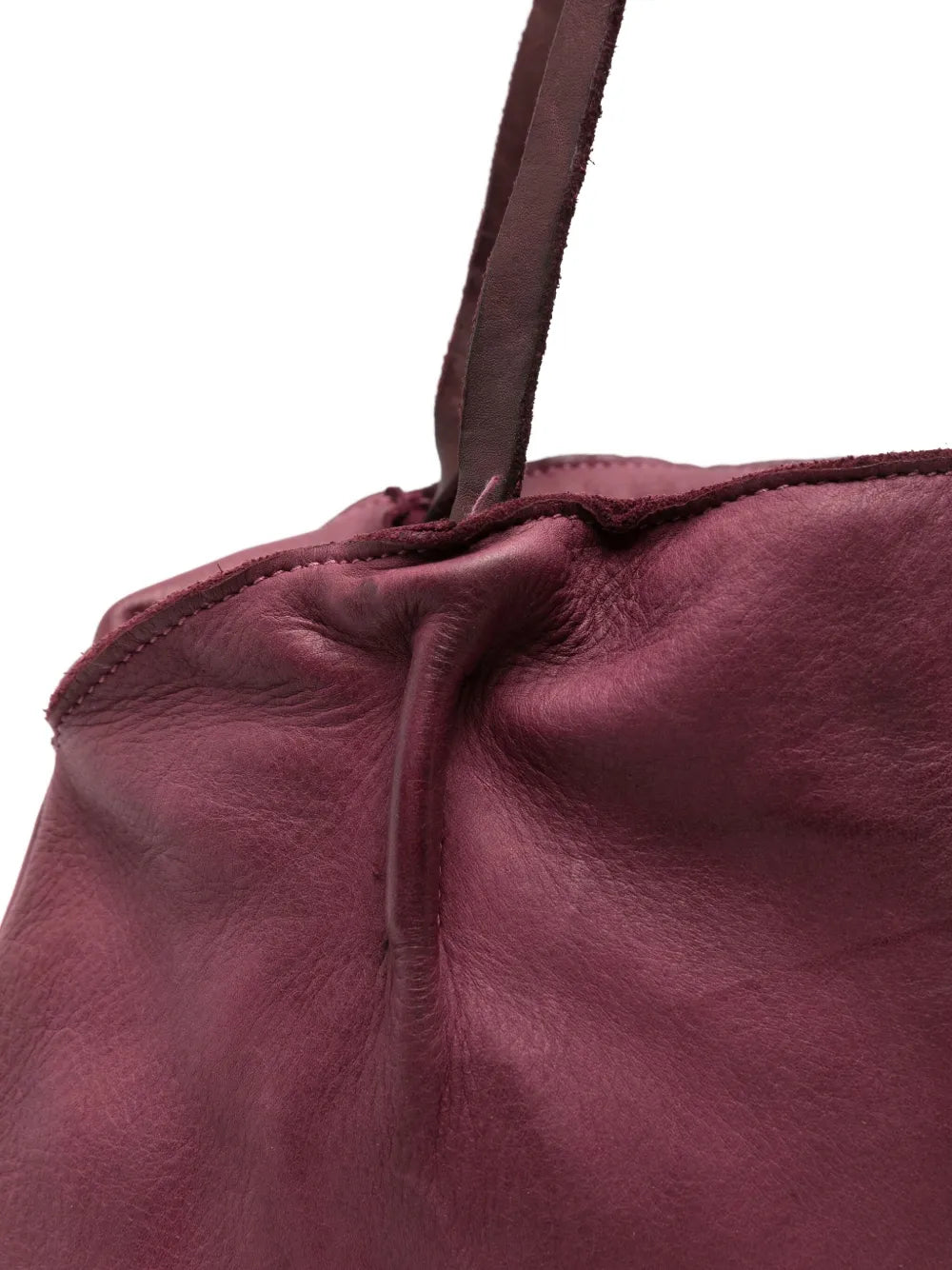 Sommet 249 plum leather shoulder bag handmade in Italy – vegetable-tanned cowhide, cotton lining, Italian craftsmanship.
