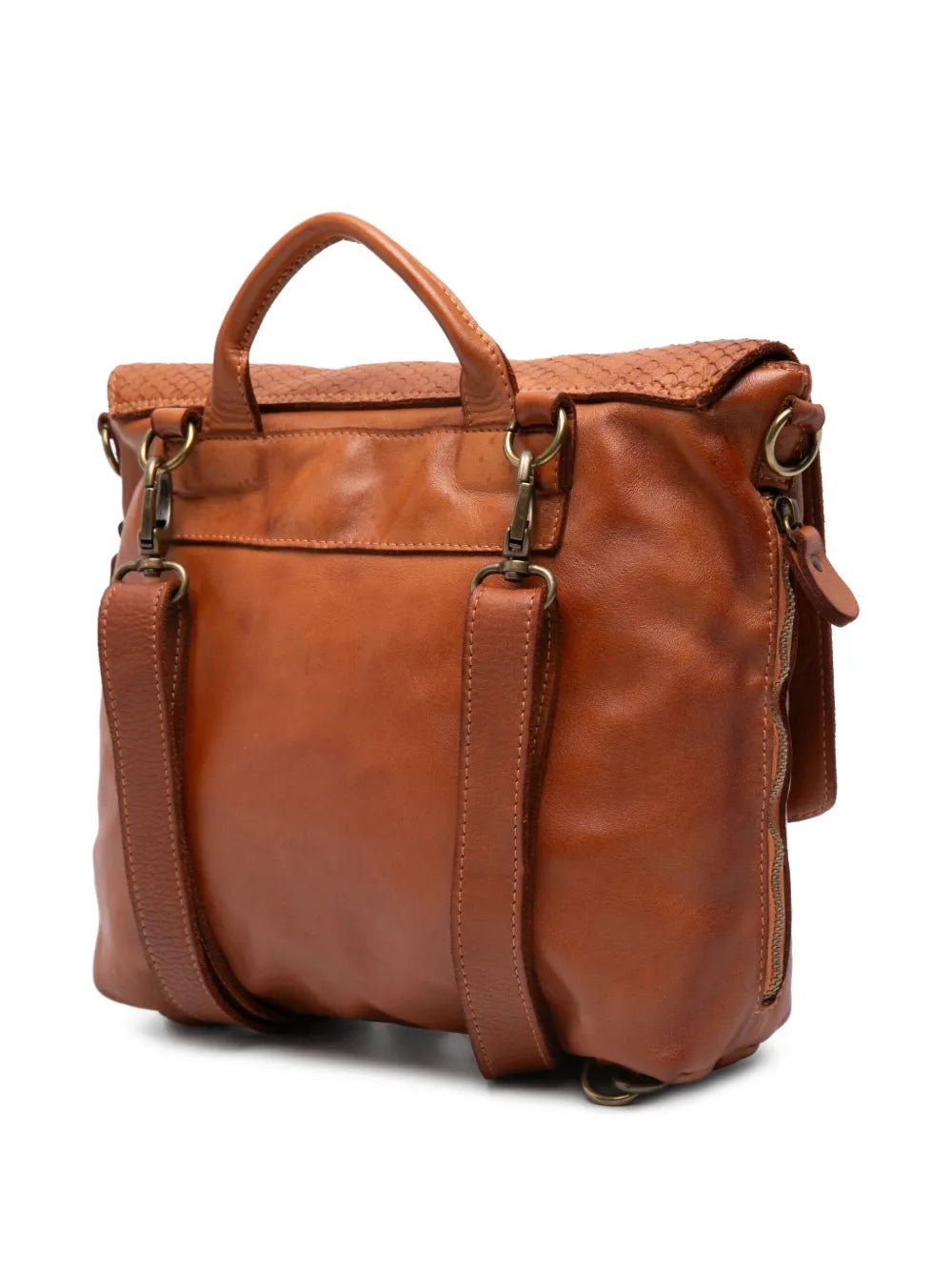 Sommet 270/C handmade leather backpack in tan brown vegetable-tanned leather with adjustable straps and textured finish, made in Italy