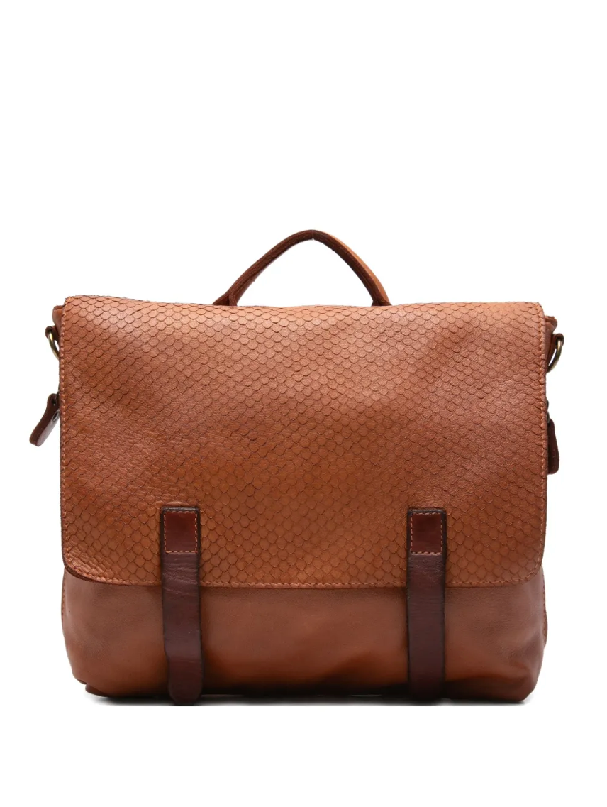 Sommet 270/C handmade leather backpack in tan brown vegetable-tanned leather with adjustable straps and textured finish, made in Italy