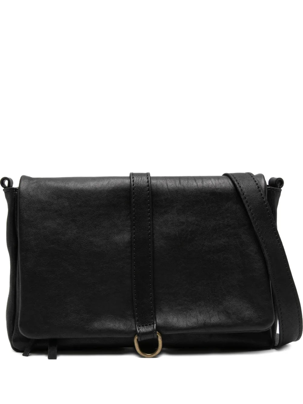Sommet 320 handmade black leather crossbody bag in vegetable-tanned leather with detachable strap, made in Italy