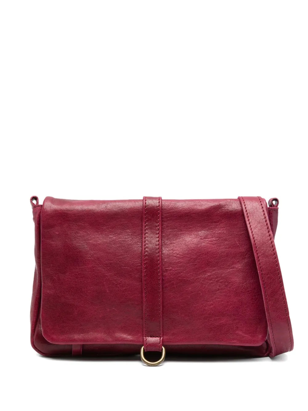 Sommet handmade plum leather crossbody bag in vegetable-tanned leather with detachable strap, made in Italy