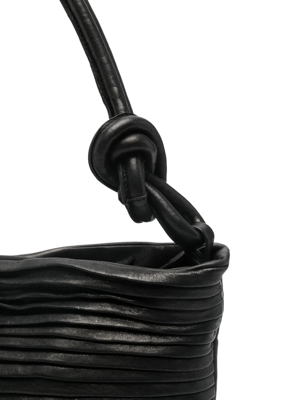 Aisha Medium Rows black leather handbag by Sommet, handmade in Italy with vegetable-tanned leather and textured pleated design