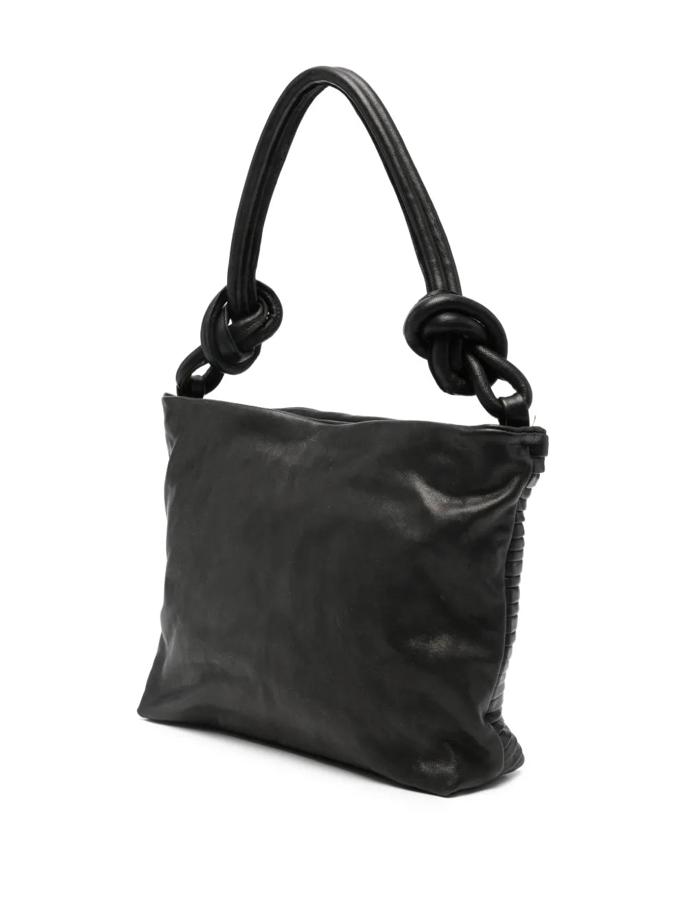 Aisha Medium Rows black leather handbag by Sommet, handmade in Italy with vegetable-tanned leather and textured pleated design
