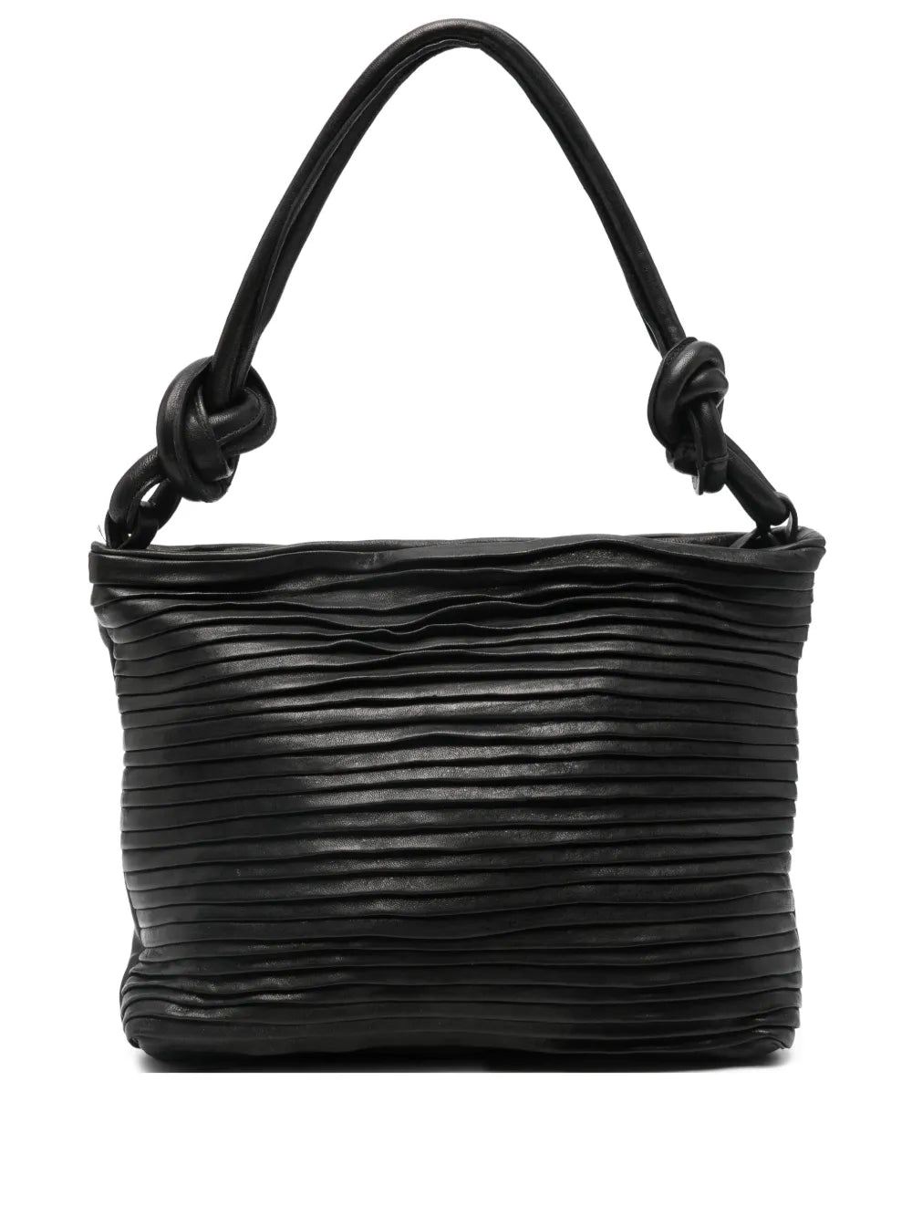 Aisha Medium Rows black leather handbag by Sommet, handmade in Italy with vegetable-tanned leather and textured pleated design
