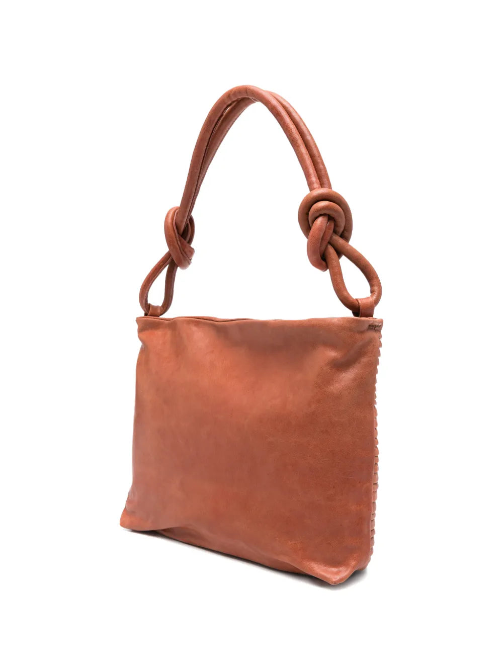 Sommet Aisha Medium Rows cognac pleated leather handbag in vegetable tanned leather, handcrafted in Italy.