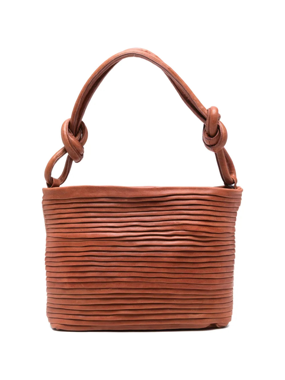 Sommet Aisha Medium Rows cognac pleated leather handbag in vegetable tanned leather, handcrafted in Italy.